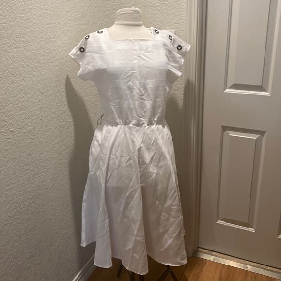 Vintage Dresses & Skirts - Vintage Andrea & Adam White Striped Vintage Midi Dress Square Neck Sz Lg